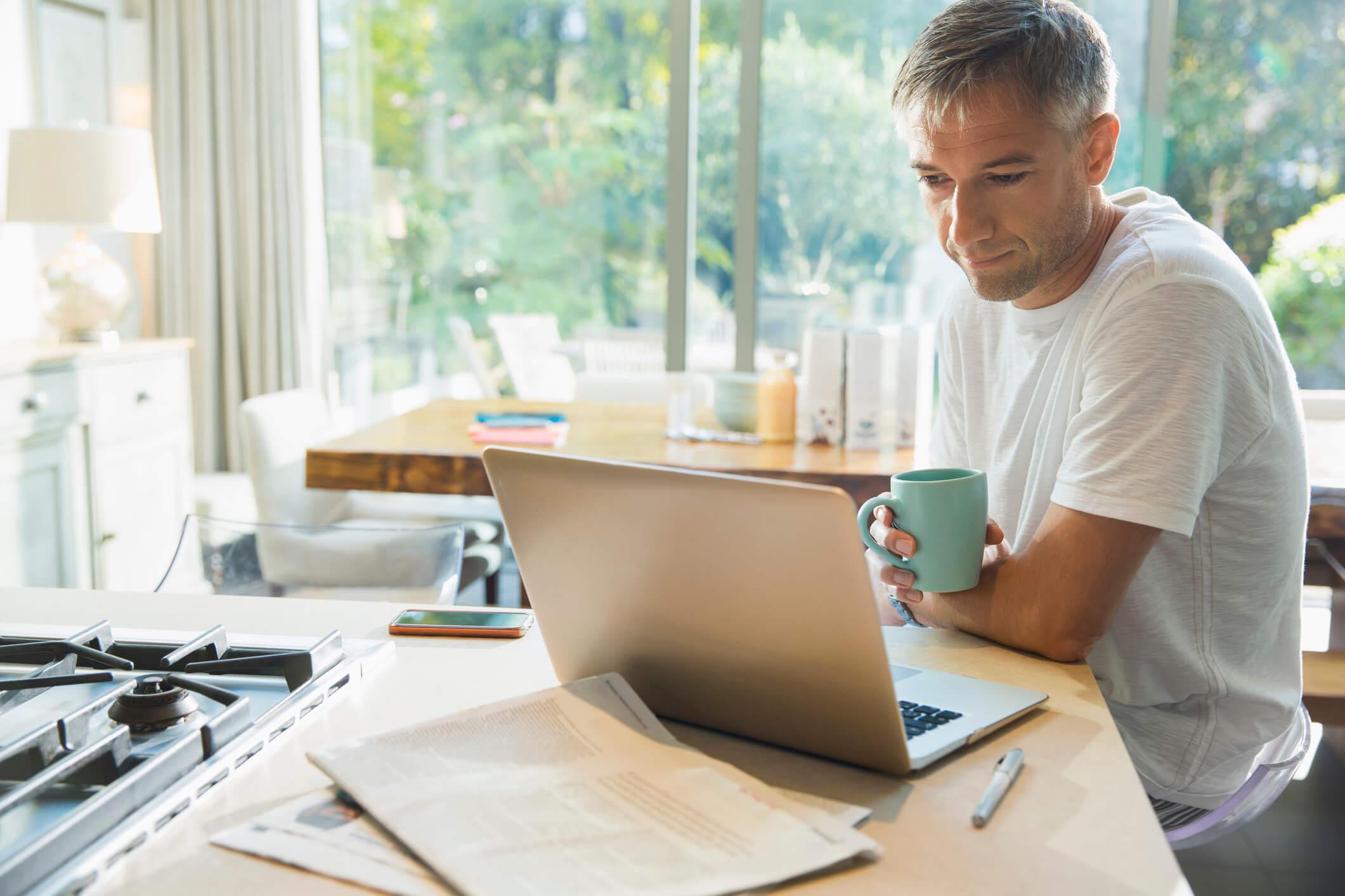 Man using a keep in touch day from home